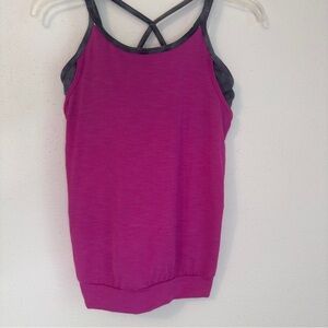 Athleta Girl Active Running Tank with Built in Sports Bra Magenta Gray Sz L 12